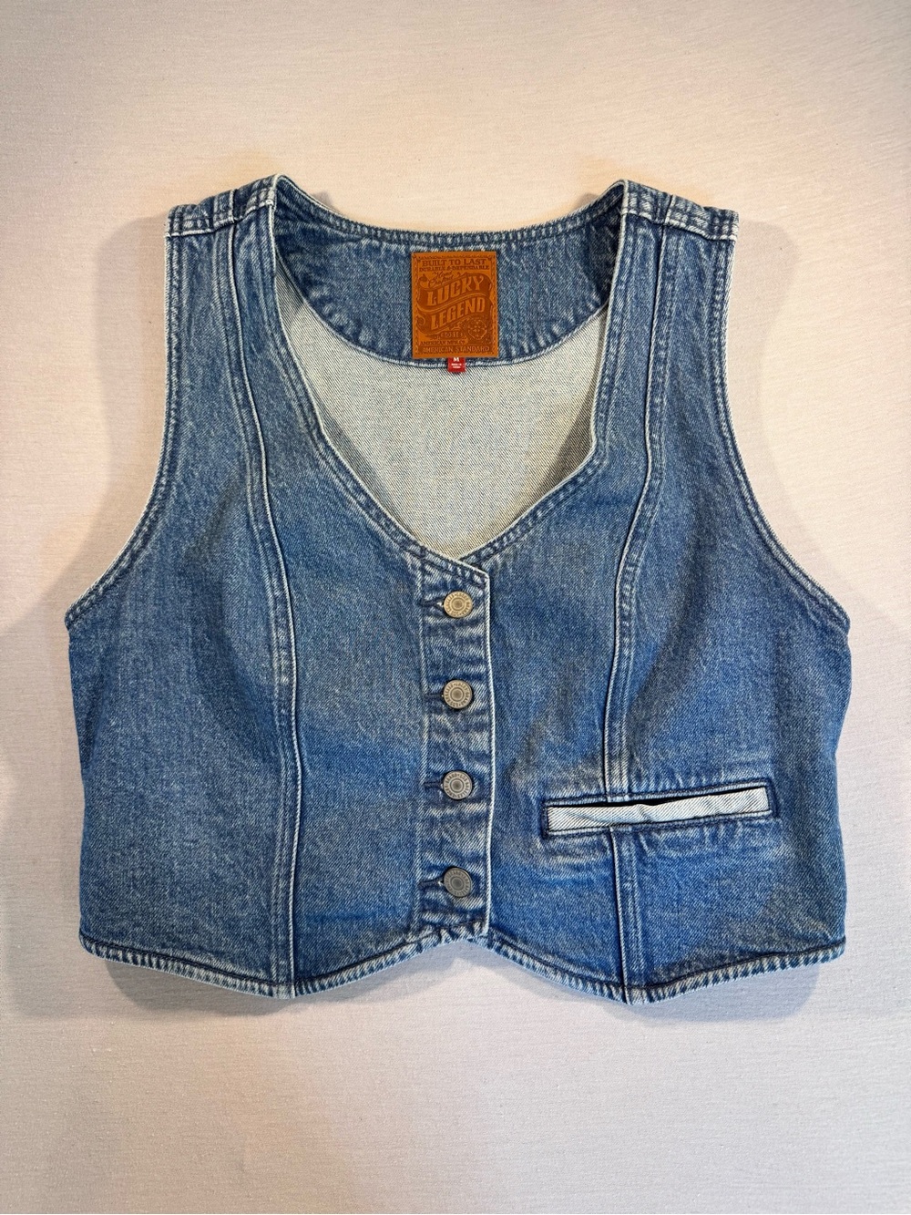 Lucky Brand Denim Cropped Vest Medium Western Y2K Jean Waistcoat